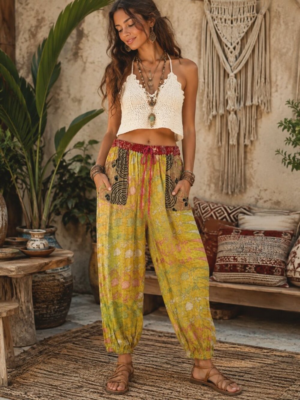 🌸 Boho Kantha Baggy Pants – 100% Cotton | New with Tags 🌸